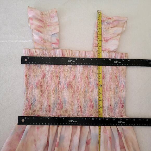 Melloday Sleeveless Pastel Watercolor Tiered Maxi Dress Spring Pockets Sz L NWOT - Picture 6 of 8